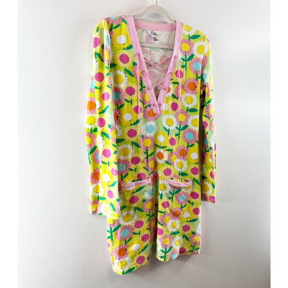 Lilly Pulitzer Vintage Terry Cloth Long Sleeve Floral Mini Cover Up Dress Yellow - Picture 5 of 10
